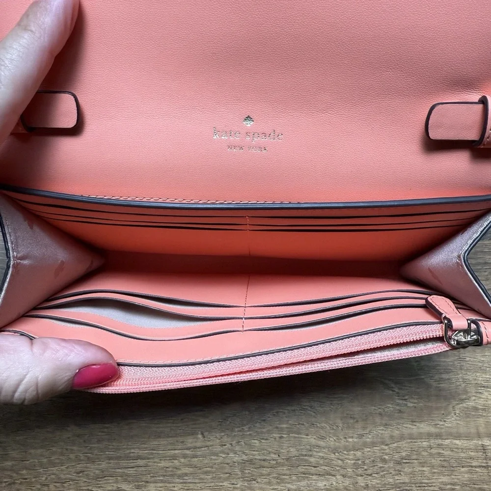 NWT $249 Kate Spade Marti Leather Flap Wallet Crossbody K6027 Peach‎ Orange